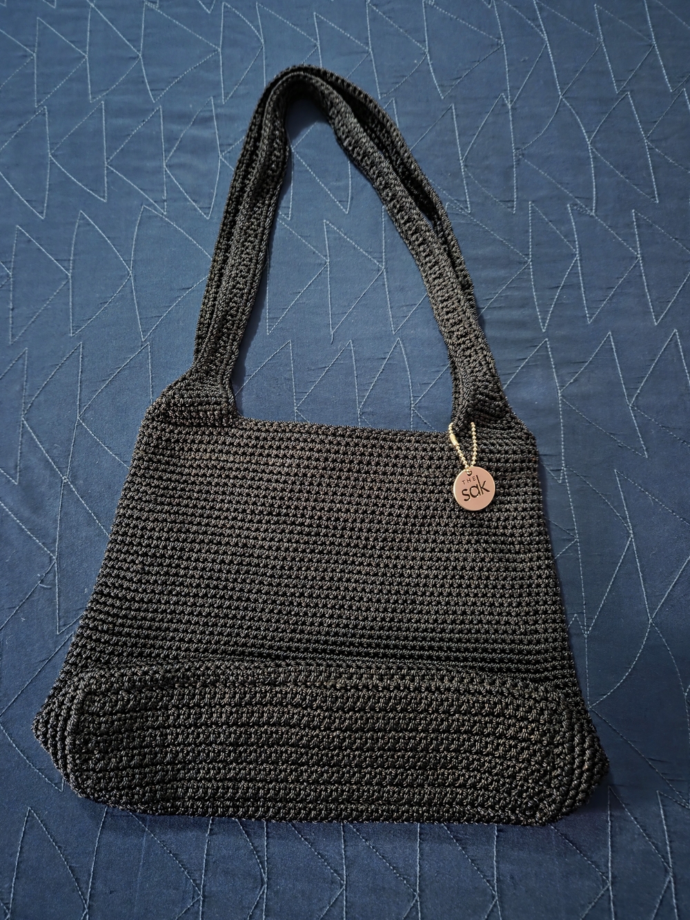 The Sak Navy Crochet Shoulder Bag